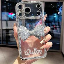 Funda de teléfono de TPU con láser grabado, plateada, con lazo y cristales, compatible con iPhone 7/8/SE2/7p/8p/X/XS/XR/XS Max/11/11 Pro/11 Pro Max/12/12 Pro/12 Pro Max/13/13 Pro/13 Pro Max/14/14 Pro/14 Pro Max/15/15 Pro/15 Plus/15 Pro Max, cubierta protectora - Plateado - Ver 14