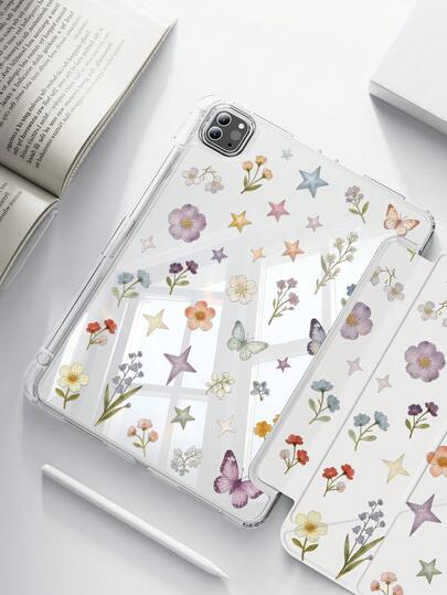 一款精美可爱的卡通动漫彩色蝴蝶星花图案双面亚克力水晶透明后盖，防震，适用于 iPad 第 7、8 和 10 代（10.2 英寸），内置笔槽，支持睡眠/唤醒功能，是理想的礼物之选。