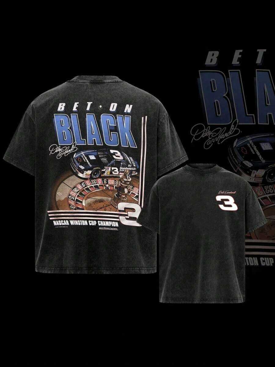 190s Earnhardt Winston Cup ChampNASCAR T-Shirt,Graphic T-Shirt, Racing Unisex Tee,Sport CarShirt,Cotton Menswear, Men Gifts, Vacationoutfits,Good Graphic Tees, Soft Cotton T-Shirt For Off-Road Enthusiasts, Menswear,Streetwear - 黑色 - 查看 1