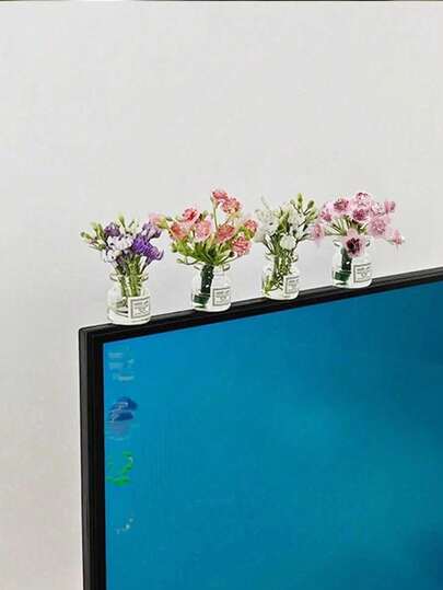 3件套或1件随机款式可爱花瓶装饰套装，减压小摆件，迷你桌面装饰，电脑显示器装饰，办公空间返校装饰，家居装饰，小型家居饰品
