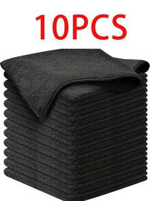 10条/5条/1条黑色灰色清洁超细纤维毛巾套装（25厘米x25厘米） - 多种数量可选，适用于厨房、浴室、家居用品 - A - 查看 10