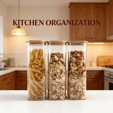 3 Pack Large Capacity Clear Glass Storage Jars With Bamboo Lids, Tall Square 100*300mm Canisters For Pasta, Penne, Noodles, Kitchen Pantry Containers For Dry Food Storage - 3-pack - View 7