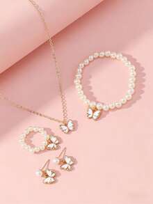 一套时尚甜美的蝴蝶首饰套装，适合日常佩戴。 - 白色 - 查看 7