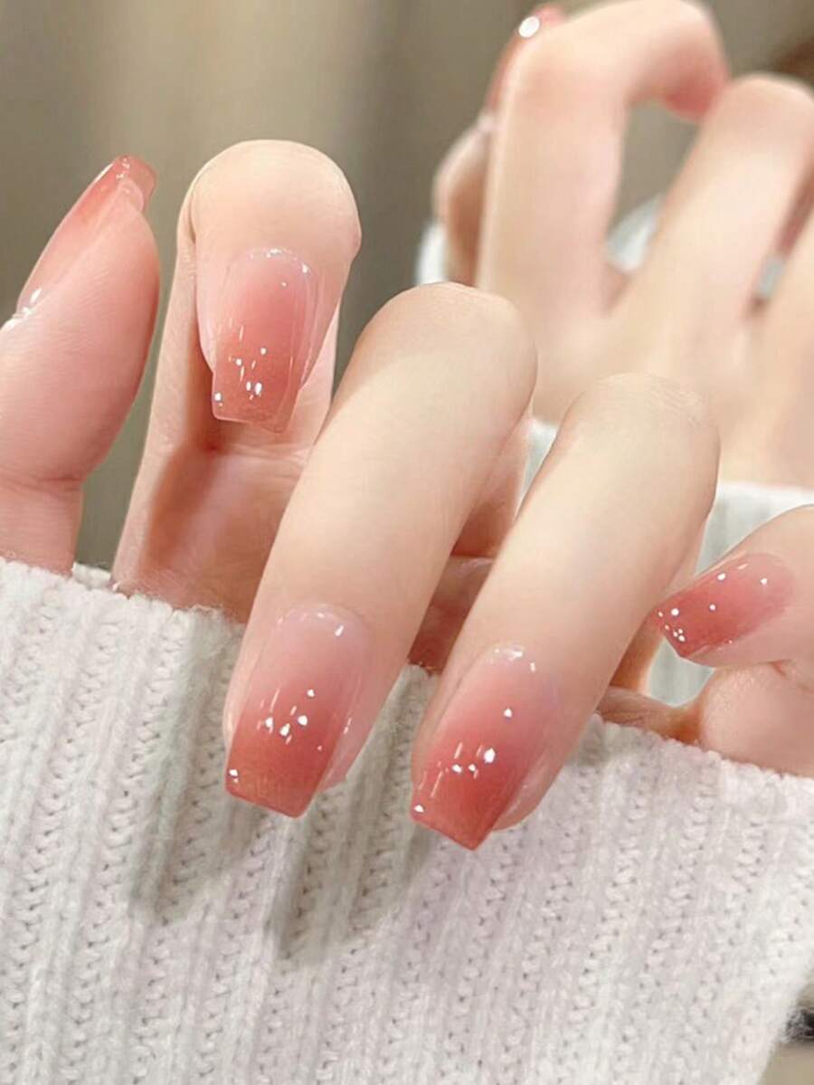 24 buah Kuku Palsu Pendek Persegi, Desain Gradien Ombre Peach, Termasuk 1 Gel Jelly dan 1 Kikir Kuku, Cocok untuk Pesta, Dansa, dan Pemakaian Sehari-hari, Dapat Dilepas dan Digunakan Kembali - MultiWarna - View 1
