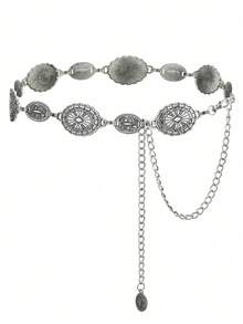 1pc Retro Chic Personalized Metal Floral Pattern Waist Chain, Bohemian Style Versatile Waist Belt/Skirt Chain/Pants Chain, Suitable For Women's Daily And Party Wear - Multicolor - View 8