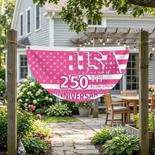 250th Anniversary Bunting 4th Of July Hanging Bunting Flags Outdoor Fan Flag Banner For Home Party Yard Garden Decor - 粉紅色 - 查看 1
