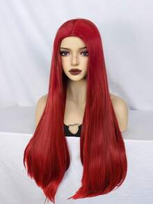 Bright Red Middle Part Long Straight Wig, Heat Resistant Synthetic Hair, Perfect For Cosplay, Party And Daily Wear - Red - View 5