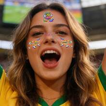 FIFA 世界杯足球赛主题面部贴纸，多图案加油面部贴纸套装，营造球迷助威氛围，也适用于主题派对妆容 - 隨機 - 查看 8