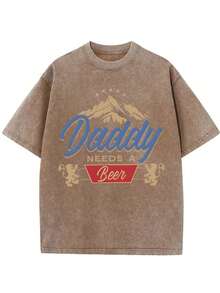 GLEC Dad Needs A Beer! This Retro Street Style T-Shirt Is A Classic Retro Fashion Casual Mountain Lion Popular Letter Pattern Print, Made Of 230g Washed Cotton. It's A Versatile Retro Street Style, A High-Quality Retro Fashion Brand For Men In Summer. It's Loose, Soft, Comfortable, And Comes In Multiple Colors. It's Suitable For Spring And Summer Outdoor Wear, Has A Certain Thickness, And Can Be Worn Daily Or As A Gift For Friends, Parties, Back-To-School Gifts, New Year's Gifts, St. Patrick's Day Gifts, Or Father's Day Gifts. - Cà phê nâu - Xem 1