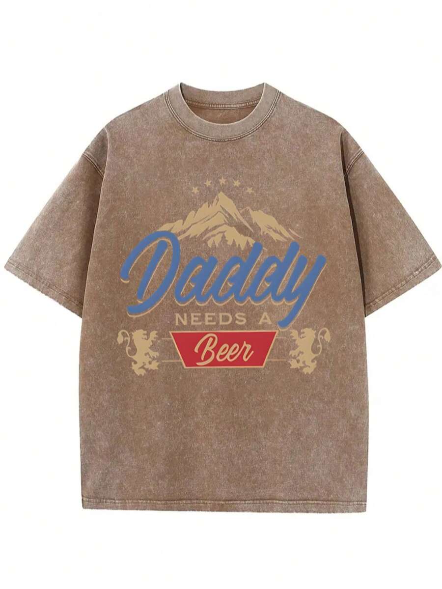 GLEC Dad Needs A Beer! This Retro Street Style T-Shirt Is A Classic Retro Fashion Casual Mountain Lion Popular Letter Pattern Print, Made Of 230g Washed Cotton. It's A Versatile Retro Street Style, A High-Quality Retro Fashion Brand For Men In Summer. It's Loose, Soft, Comfortable, And Comes In Multiple Colors. It's Suitable For Spring And Summer Outdoor Wear, Has A Certain Thickness, And Can Be Worn Daily Or As A Gift For Friends, Parties, Back-To-School Gifts, New Year's Gifts, St. Patrick's Day Gifts, Or Father's Day Gifts. - Cà phê nâu - Xem 1