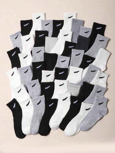 12 Pairs Kids' Solid Color Black White Gray Casual Sports Mid-Calf Socks, Comfortable Breathable Solid Color Daily Socks, Suitable For Casual Sports Back To School Season Children Home Daily Wear