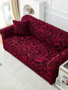 1pc Plush Red Leaf Pattern Stretch Sofa Cover, Nordic Modern Polyester Dust-Proof Anti-Slip Thickened Sofa Slipcover, Fits 1/2/3/4 Seater Sofa, Especially Suitable For Autumn/Winter Sofa Decor, Pillow Cover Not Included - Rose Red - View 7