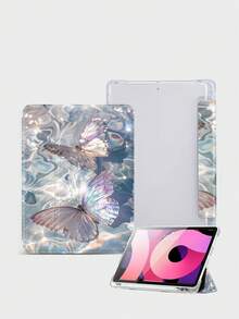 1个梦幻波浪蝴蝶图案平板电脑保护套，三折支架保护套，兼容iPad (A16) 11英寸第11代（2025款）/第10代、10.2英寸、Pro（2021/2020款）、Galaxy Tab A8 10.5英寸（2022款）、Matepad 10.4/Tab，防摔，带笔槽，支持睡眠/唤醒功能，年末送礼佳品。 - 彩色 - 查看 4