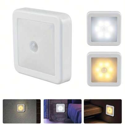 6 LED Motion Sensor Night Light, Smart PIR Sensor, Auto On/Off, Sensor Bedside Lamp, AAA Battery Powered, Easy Installation, Suitable For Bathroom, Bedroom, Hallway, Stairs, Cabinet, Garage