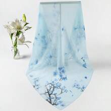 1pc Women's Fashion Bohemian Watercolor Marble Print Scarf Headwrap, Casual Street Style For Daily Wear, Suitable For All Seasons To Pair With Dresses - 薄荷藍 - 查看 1