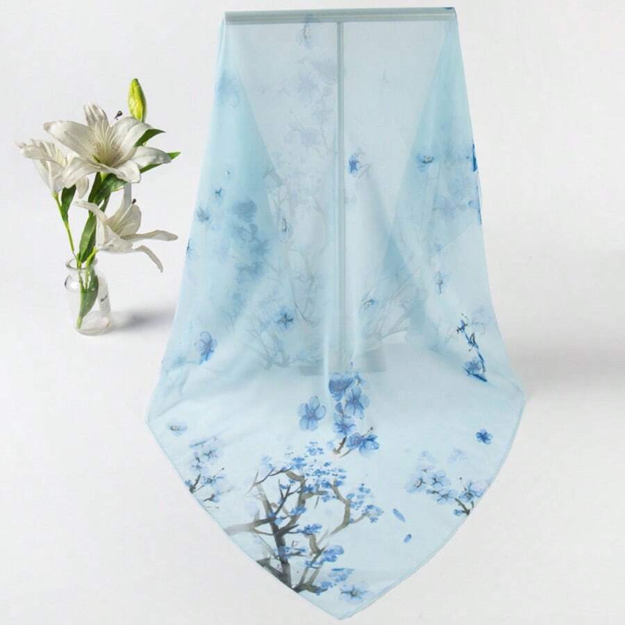 1pc Women's Fashion Bohemian Watercolor Marble Print Scarf Headwrap, Casual Street Style For Daily Wear, Suitable For All Seasons To Pair With Dresses - 薄荷藍 - 查看 1