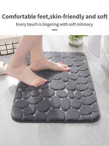1pc Coral Velvet Stone Texture Embossed Floor Mat, Pebble Anti-Slip Door Mat, Waterproof Absorbent Cushioned Mat For Kitchen, Laundry Room, Bedroom, Bathroom - Multicolor - View 8