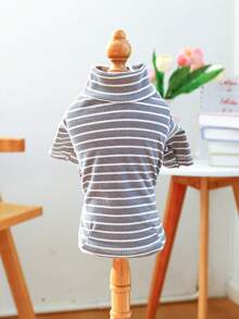 PETCIRCLE 1件宠物衣服，可爱两脚套装，幼犬/幼猫服装 - 灰白条纹 - 灰色 - 查看 6