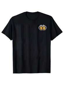 Camiseta Minimalista-Humorística: Dos jarras de cerveza de pecho pequeño en diseño focalizado, Estética Elegante de Humorístico Minimalista – Estilo Casual Elegante - Negro - Ver 2