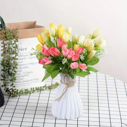 1个极简创意防碎水波纹折纸塑料花瓶，客厅装饰，DIY插花摆件，适用于装饰、婚礼餐桌布置、高圆柱形桌面花瓶和人造花卉摆设