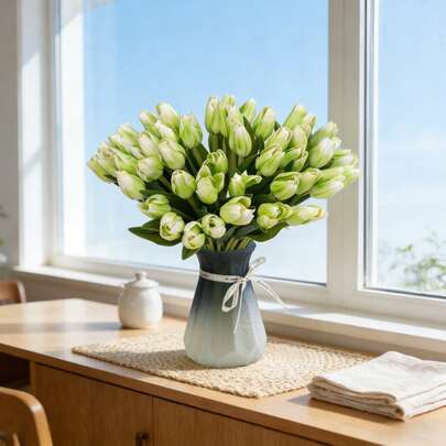 A Bouquet Of 4-24pcs Artificial Tulips - Realistic Pink, Yellow, White, And Orange Fake Tulips Measuring 15.35 Inch, Made Of Plastic, Suitable For Home, Office, Weddings, Mother'S Day, Easter, Christmas, And Graduation Decorations