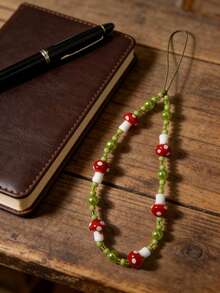 多元素串珠单件装治愈系森系手机挂绳，蘑菇牛油果绿串珠钥匙扣，适用于所有手机型号，装饰氛围礼品，森系风格，春季礼物 - 彩色 - 查看 11