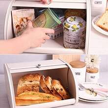 SOUJOY - Caja de pan para encimera contenedor de pan para cocina soporte de almacenamiento de pan de metal clásico contenedor de almacenamiento de pan rústico de la década de los 50 para ahorrar - Crema - Ver 6