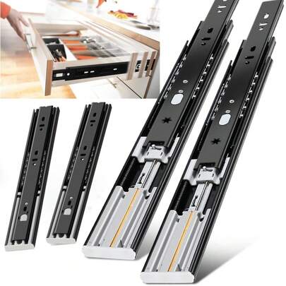 2pcs 45mm Wide Soft Close Drawer Slides, Full Extension Push-Open Drawer Glides, Handleless Drawer Tracks, Suitable For Vanity, Cabinet, Kitchen, Bedroom Furniture, 10/12/14 Inch Full Extension Slides