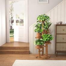 Bamworld - Soporte para plantas de 5 niveles de altura para interiores estante de madera de esquina para múltiples plantas soporte redondo escalonado para patio jardín balcón sala de estar - Marrn - Ver 6