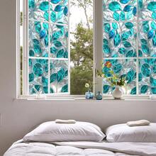 1/3pcs Elegant 3D Plant Leaf Pattern Decorative Privacy Window Film. Retro Colorful Leaf Design Frosted Static Cling Glass Sticker. Suitable For Living Room, Bedroom, Bathroom Home Decor Sticker. - Multicolor - View 10