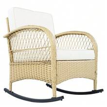 Rattan Balcony Furniture Set (3 Pieces), Balcony Rocking Chair With Beige Cushions, Load Capacity 160 Kg - C - View 11