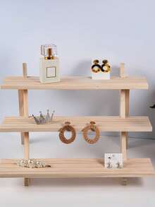 1pc Wooden Stepped Jewelry Display Stand, Creative Accessories Display Rack, Jewelry Organizer, Dessert Display Shelf, Minimalist Desktop Display Rack - Apricot - View 4