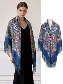 NAAMLOOS 63 Inch Floral Print Polyester Scarf, Oversized Shawl, Wrap, Poncho, Blanket For Women, Autumn/Winter,Beach,Holiday,Accessories,Travel Essential - Multicolor - View 10
