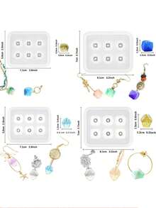1个/4个树脂首饰硅胶模具，水晶环氧树脂珠子模具，圆形、菱形、方形、椭圆形、长方形，手链串珠环氧树脂硅胶模具，带孔宝石首饰制作环氧树脂模具，适用于耳环、吊坠、手链和项链 - 白色 - 查看 22