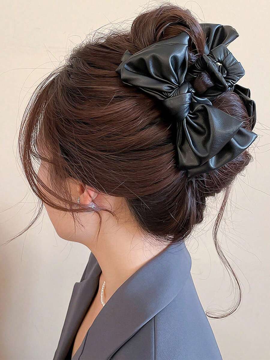 1个韩式优雅皮革蝴蝶结发夹 - 彩色 - 查看 1