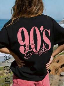 T-Shirt Oversize Vintage Con Stampa Grafica Degli Anni '90, 100% Cotone, Morbida E Traspirante, A Maniche Corte, Casual Da Spiaggia, Abbigliamento Sportivo Alla Moda Per Donna, P - 魏 - 查看 8