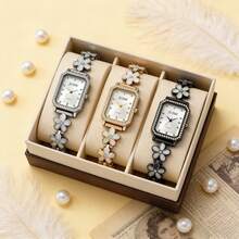 1件时尚精致花卉石英表，精准计时女士腕表，促销/年终/生日/节日礼物 - 金色 - 查看 1