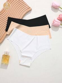 3条装女士无缝内裤，高弹舒适三角裤，高腰休闲纯棉内裤 - 彩色 - 查看 5