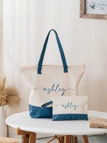 Mother's Day Gift. A Gift For Mom. Single Bag Set (Large Bag Only) Can Be Customized With Name And Handbag, Large Capacity Zippered Commuter Handbag With Side Pockets, Birthday Gift. Customized Name Bridal Handbag. - Multicolor - View 4