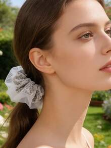 1个黑色/灰色法式压纹发圈，适合日常佩戴，多功能高端马尾辫发圈 - 彩色 - 查看 4