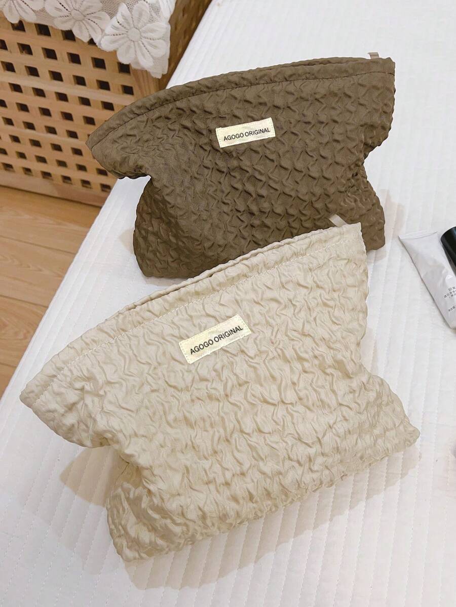 1 chiếc túi đựng mỹ phẩm dung tích lớn tiện dụng, túi trang điểm xếp ly lượn sóng kiểu cổ điển, túi cầm tay nữ, túi đựng đồ trang điểm du lịch. - Nhiều màu - Xem 1