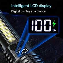 High-Power LED Flashlights With Display Screen, Zoomable Flashlight, Portable Rechargeable Lamp With SOH2 Emergency Side Light - With European Plug - View 3