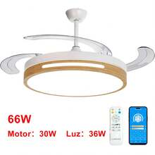 Retractable Fan With 30W DC Motor, 36W Light, Silent DC130 Motor, 6 Speeds, White, Remote Control, 3 Color Temperatures OstarkDom-LEDUNI - 66W-wood - View 9