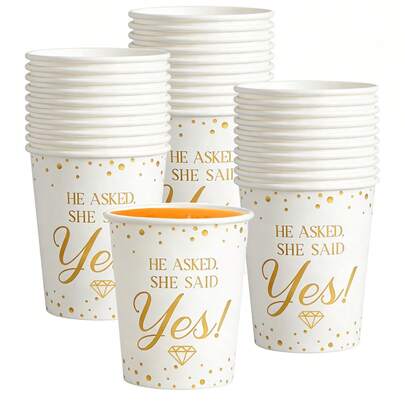 10/20/40pcs "He Asked, She Said Yes" Paper Cups, Suitable For Engagement Party, Bridal Shower, Wedding Decoration