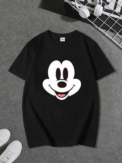 Disney 男士休闲圆领短袖T恤，采用卡通经典人像印花图案，适合男士夏季和秋季日常户外穿着。