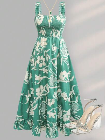 Vestido casual de verano elegante con tirantes largos y estampado para mujer