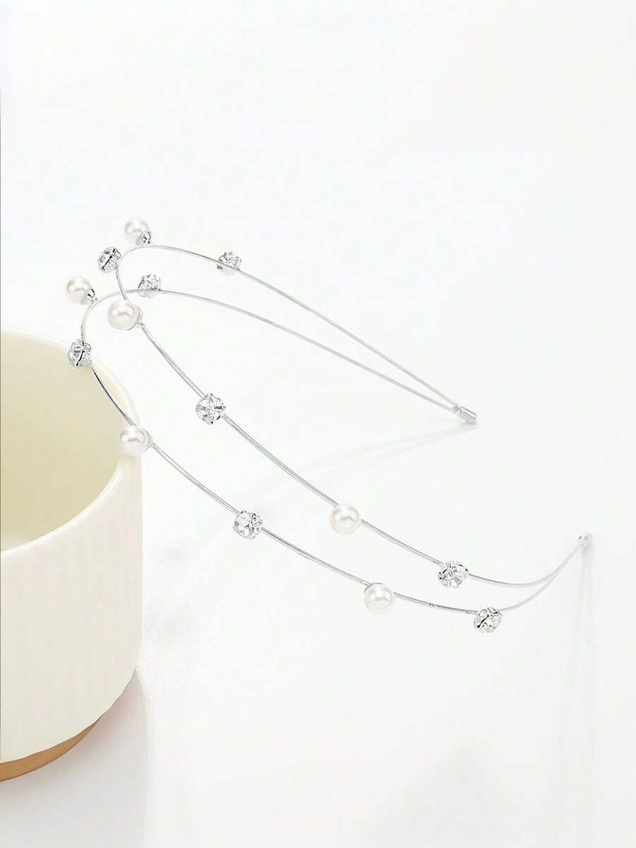 1pc Shiny Bohemian Zinc Alloy Pearl Headband, Women Minimalist Rhinestone Hair Hoop, Suitable For All Seasons - Multicolor - View 1