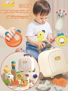 10pcs Baby Rattle Teether Toy Set With Travel Case - Suitable For Infant Teething Toys, Sensory Development Toys, Relieving Teething Pain And Carrying Out - Multicolor - View 3