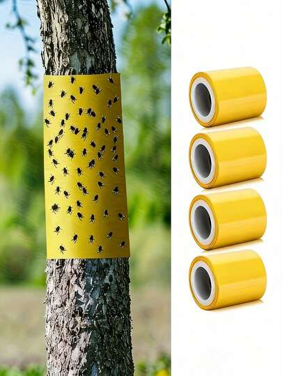 1卷黄色双面粘性昆虫屏障胶带，用于户外害虫防治 - 自粘式，有效防止粉虱、蚂蚁、飞蛾等 - 适用于树木和花园，花园害虫防治，户外昆虫诱捕器