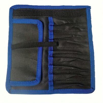 1个蓝色帆布工具包，9口袋工具卷，编织面料耐用收纳袋，适用于维修工作/家居收纳/DIY手工